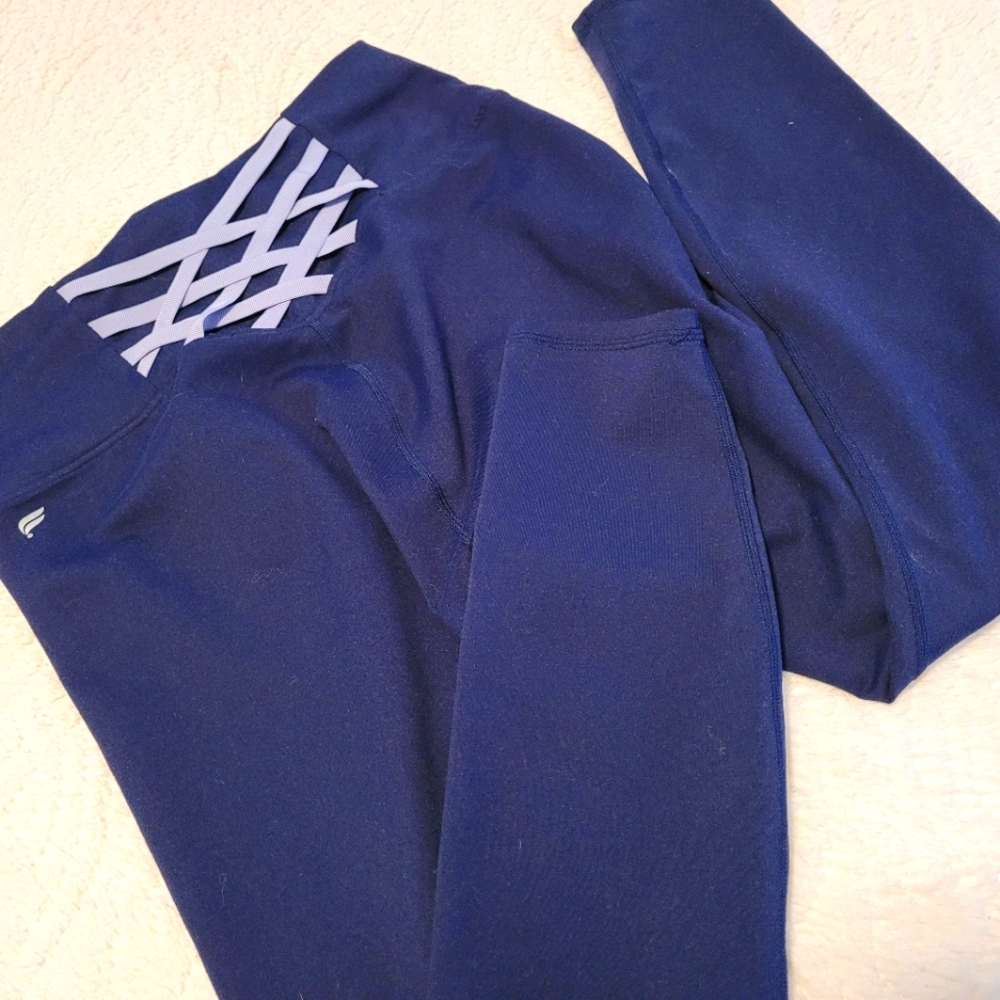 Fabletics leggings, dark purple w criss cross lace